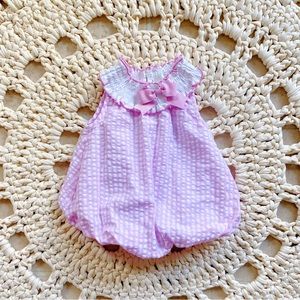 Vintage Rare Edition Pink Checkered Bow Bubble Onsie Romper Size 3 Months
